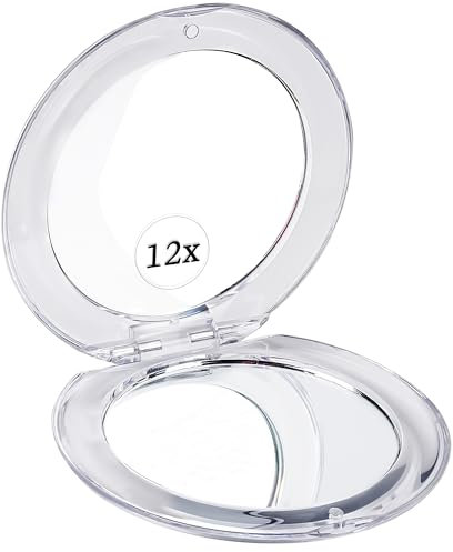 Mirrorvana Kleiner Taschenspiegel mit 12 Fach Vergrößerung – Kompaktspiegel zum Schminken auf Reisen – Mini Klappbar Reisespiegel für Frauen – 8,4 cm Rund
