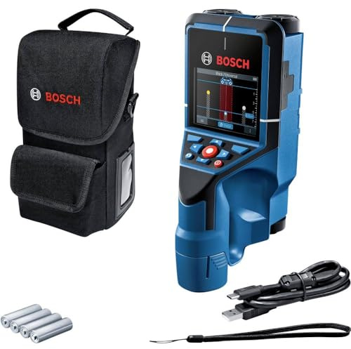 Bosch Professional Scanner mural D-tect 200 C (détection de câbles sous tensions (ou non), de tuyaux en métal ou plastique, de montants et de cavités, câble USB-C™,4 piles AA, housse de protection)