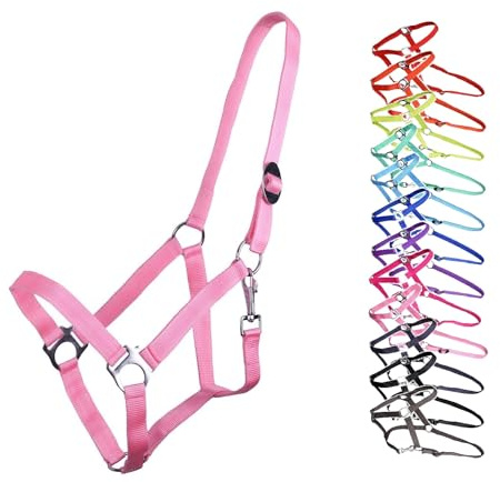 NETPROSHOP Halfter oder Führstrick Einfarbig für Ihre Lieblinge Mini Shetty bis XL Full, Groesse:Pony, Farbe:Rosa
