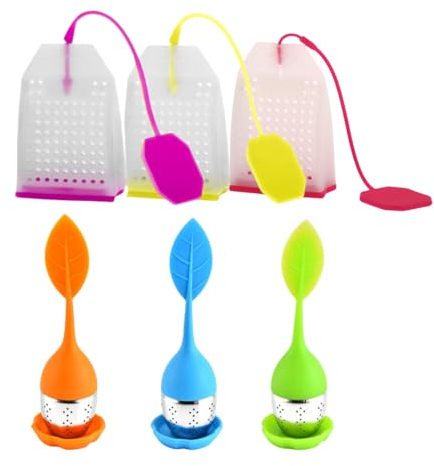6 Pack Infusore di tè in silicone, Accfore riutilizzabile sicuro Loose Leaf bustine di tè filtro maniglia in acciaio inox colino vassoio di gocciolamento