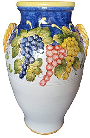 Generico Ceramica di Vietri Portaombrelli con Uva in Ceramica Fatto e Dipinto a Mano Altezza 50 cm Diametro 30 cm Giara Anfora Vaso per Interno ed Esterno