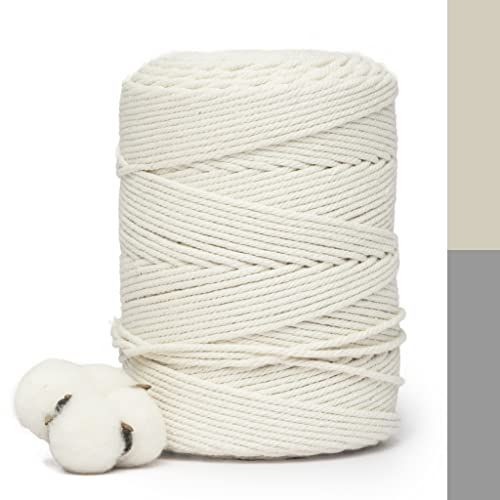 Makramee Garn 3mm x 300m - 100% Baumwolle - Baumwollseil für Makramee DIY, Wandteppiche, Pflanzenhänger, Deko & Basteln – Weich & Recycelbar