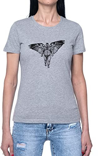 Wrestler Big Male with Wings Maglietta da Donna a Maniche Corte Casual Leggera Girocollo Grigio Women's Tshirt Grey Crew Neck XS