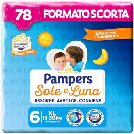 Pampers Sole e Luna Pannolini Extralarge, Taglia 6 (15-30 kg), 78 Pannolini