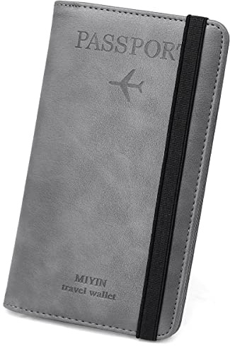 Reisepasshülle PU Leather Schutzhülle Reisepass für Damen Herren Impfpass Hülle mit RFID Blockier Passport Cover Kunstleder Passhülle Schutzhülle Tasche für Kreditkarte, Geld, Ausweis (Grau)