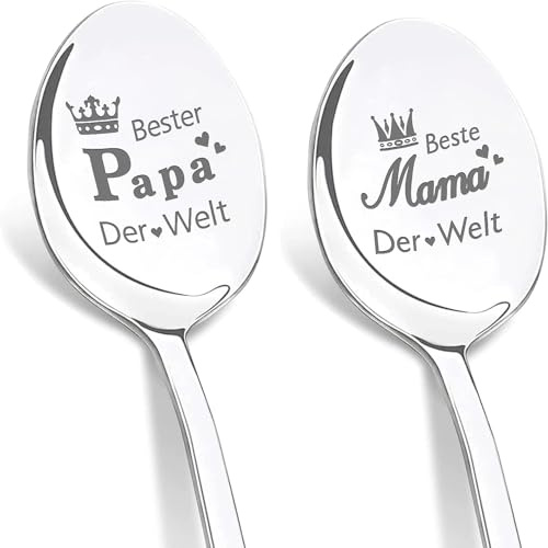 Maqhpu Ostergeschenke Erwachsene, Geschenke für Mama Papa, 2 Stücke Kaffeelöffel Gravur - Beste Mama Papa Der Welt, Papa Mama Geschenke, Geburtstagsgeschenk, Vatertagsgeschenk