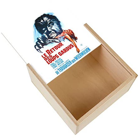 Box aus Holz – Altes französisches Poster aus Film Zurück der Werwölfe Retro Kinoposter Vintage (11 x 11 x 3,5 cm)