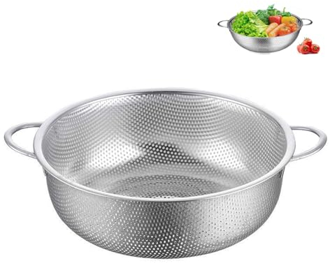 28.5CM Escurridor de Verduras Acero Inoxidable, Colador de Cocina Grande, Coladores de Acero Inoxidable Microperforado, con 2 Asas, para Drenar y Enjuagar Verduras, Pasta, Frutas y Arroz