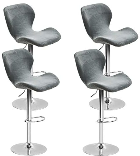Levoberg 4 piezas funda de taburete de bar curvado de terciopelo extensible funda de silla de bar con respaldo elástico cubierta taburete alto de cocina gris oscuro