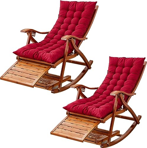 RUYICZB 2Er Set Liegenauflage, Dick Auflage Gartenliege Auflagen Für Deckchair, Bequeme Polsterauflage Für Sonnenliege, Stuhlkissen Mit Hoher Rückenlehne Terrasse Schaukelstuhlkissen,Rot
