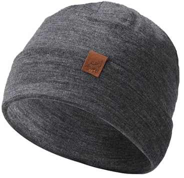 ACUSHLA 100% Merino Wool Beanie Men Women Winter Hat Skull Cap,Dark Grey