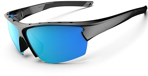 Polarisierte Sonnenbrille Männer Frauen Radfahren Brille Sport Sonnenbrille Leichtes haltbarer flexibler TR93 -Rahmen MTB -Schutzbrille fischt fahren laufend wandern, glänzend schwarz & eisblau