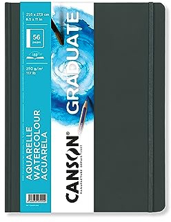 Canson Graduate Book Skizzenbuch, doppelseitig: Kaltgepresst und feine Körnung, 250 g/m², Hardcover, 21,6 x 14 cm, Weiß, 56 Blatt (C31200L029)