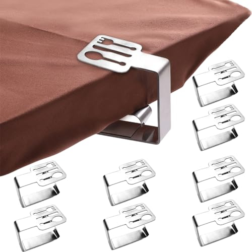 Lithyc 8 Pezzi Fermatovaglia - Tovaglia Clip in Acciaio Inox - Fermagli per Tovaglia Tavolo per Cucina, Picnic, Campeggio, Feste, Ristorante e Occasioni di Matrimonio (Stoviglie)
