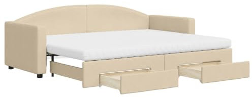 vidaXL Tagesbett, Sofabett Ausziehbar mit Schubladen Matratzen, Gästebett Schlafsofa für Schlafzimmer Wohnzimmer, Sofa Ausziehbett, Creme 80x200cm Stoff