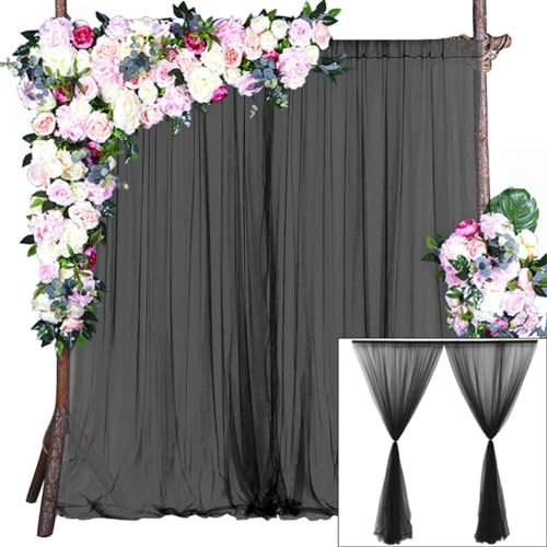 Egurs Chiffon Hochzeitsbogen Vorhang Tüll Querbehang Traubogen Drapier Durchsichtige Freihanddeko Hintergrund Hintergrundvorhang für Zeremonie Fotografie Partybühne Abschlussball Schwarz 70 * 215cm