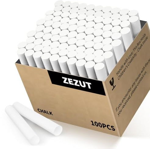 ZEZUT White Chalk 100PCS, Low Dust Chalks Stick Bulk for Chalkboard Blackboard Non-Toxic