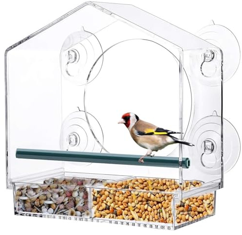 Vogelfutterstation mit Sichtfenster, starke Saugnäpfe mit Abflusslöchern, abnehmbare Schale, Fensterbank, Vogelfutterstation, Typ-A