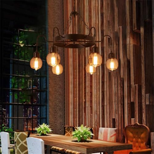 RuiRfh Kronleuchter Retro Esszimmer E27 Großes Wagenrad Pendelleuchte 8 Lichter Bauernhaus Eisen Hängelampe Antike runde Metallleuchten Rustikale Schlafzimmer Wohnzimmer Foyer Korridor Schwarze Ausfüh