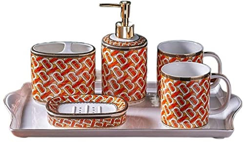 CAFIEDR Badezimmer-Zubehör-Set, Badezimmer-Zubehör-Set, Seifenspender, Flasche, Badezimmer-Zubehör-Set, Keramik, europäisches Vintage-Badezimmer-Accessoires, Heimdekoration, Bad-Zubehör-Set (B)