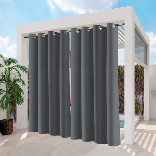 Jopassy Outdoor Vorhang Blickdicht, Wasserdicht Wetterfest Outdoor Gardinen mit Ösen, Sonnenschutz & Sichtschutz Outdoorvorhänge, für Balkon Terrasse Garten Pavillon, 244x132cm(HxB), Grau,2 Stück
