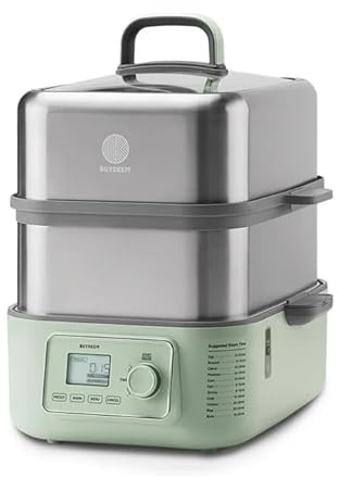 BUYDEEM G67US-A503 Electric Food Steamer for Cooking, 2 Tire Stainless Steel Steamer with Manual Mode, 1500W, 14 Quart, Green