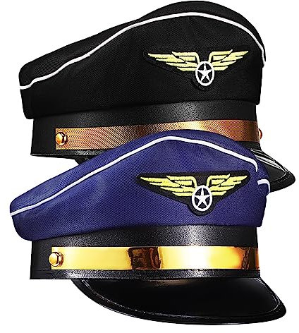 Cabilock 2St Flugbegleiter-Pilotenmütze - und Raumfahrt-Luftwaffenmütze (Blau + Schwarz) 2er-Pack Pilotenmützen Pilotenhut für fliegermütze piloten hut Flugbegleiterin Kostüm Polyester