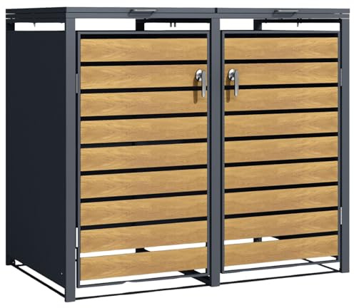 Phoenix Safe Company GB2213AWK Double Wheelie Bin Storage, Oak Wood Effect, Durable Weather-Resistant, Gas Pressure Springs, Lockable Doors, Size 80cm D x 132cm W x 116cm H