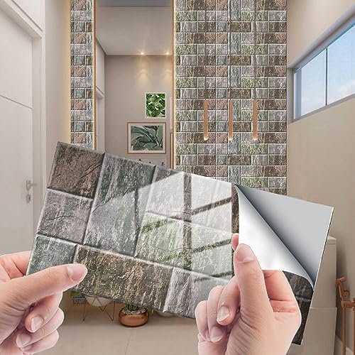 Fliesenaufkleber Retro Stein Stil Selbstklebende Klebefliesen, Wandfliesen Aufkleber,Wasserdicht Fliesensticker Fur Kuche Badezimmer Dekorative Stickerfliesen,Wohnzimmer Dekoration