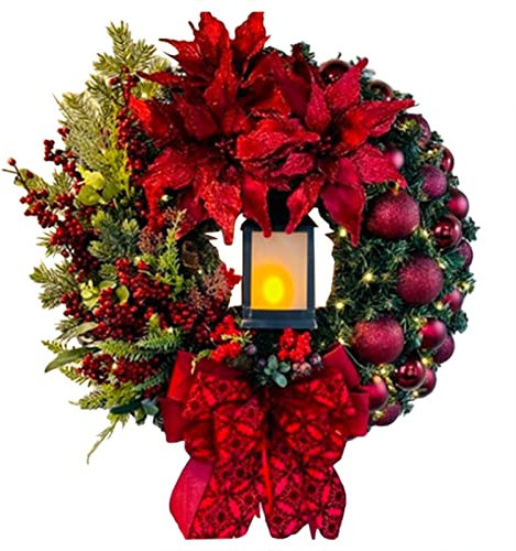 Sunfashion Adventskranz Plastik,Kranz Trockenblumen Türkranz Weihnachten Kugeln Spring Wreath Dekokranz Türkranz Türkranz Metallring Deko Haus