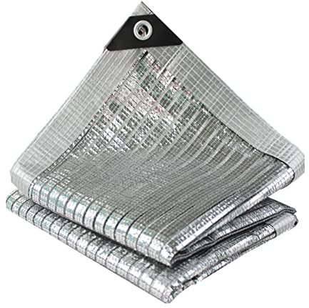 Aluminet Schattentuch, 5 x 6 m, silberfarben, Sonnenschutztuch mit Ösen für Gewächshaus, Terrasse, Rasen, 75 % reflektierend, für den Außenbereich, Markise