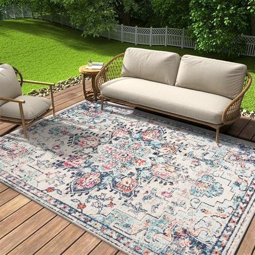BESTORI moderner Teppich Vintage Kurzflor Outdoor Teppich rutschfest Weich Bettvorleger Waschbar Boho Teppiche für Wohnzimmer Schlafzimmer Büro Balkon, Stil 1, 50x80cm