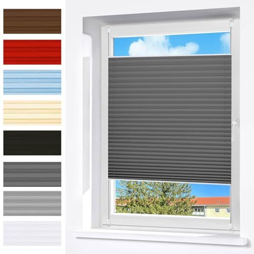 Plissee Ohne Bohren Verdunkelung 70 x 120 cm Sonnenschutz, Lichtdurchlässig Blickdichtes Falt-Rollo Nach Maß, mit Klemmfix für Fenster & Tür, Dunkelgrau
