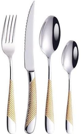 GAROEN Ensemble de Couverts en argenterie, Couteau de Table, Fourchette et cuillère, Ensemble de Couteaux à Steak et Fourchette, Vaisselle dorée (doré 1 Ensemble)