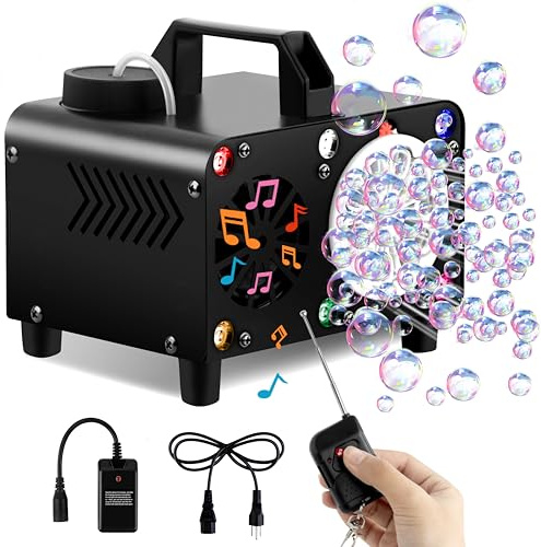 Máquina de burbujas de control remoto inalámbrico, portátil Bluetooth Bubble Blower-6 colores, mando a distancia, ideal para fiestas, bodas y niños