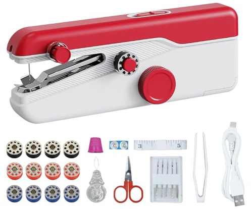 LetCart Macchina Da Cucire Portatile, 2 Velocità, Facile Da Usare, Cucitura Rapida, Compatta E Leggera, Mini Cucito Per Principianti Con Kit Di Cucito Per Abbigliamento, Tende, Fai Da Te (Rosso)