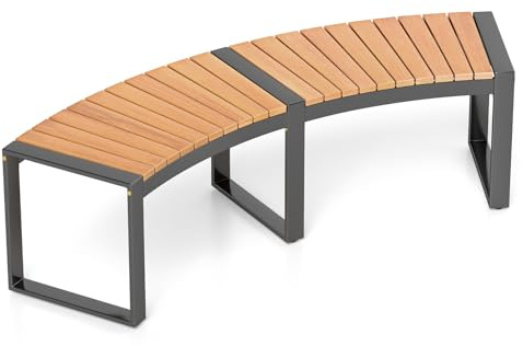 GOPLUS Gartenbank Holz, 2-3 Sitzer Holzbank wetterfest, Sitzbank Outdoor, gebogen, Parkbank ohne Rücklehne, bis zu 360kg belastbar, Bank Garten Terrasse Balkon (Natur,1)