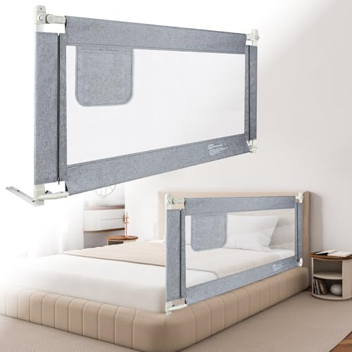 Kuro-sagol Bettgitter Rausfallschutz Rausfallschutz Kinderbett für Baby Bett & Elternbett mit absenkbarem Design und praktischer Aufbewahrungstasche, 150cm, hellgrau