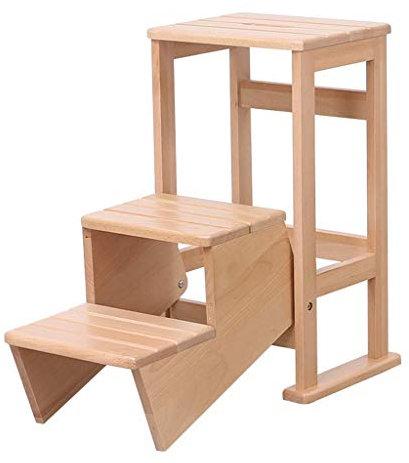 BGKASYHI Taburete de Escalera de Madera Maciza Plegable de 3 Niveles, Taburete de Escalera Plegable Multifuncional, Asiento de Banco, Utilidad