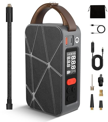 HeroJet Elektrische Luftpumpe, Akku Luftpumpe 150 PSI, Akku Kompressor mit 20 L/min Luftdurchsatz, Mini Tragbare Fahrradpumpe Elektrisch für Auto, Motorrad, Fahrrad, Bälle