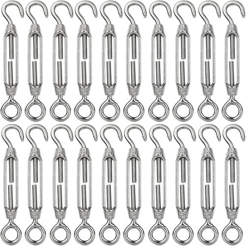 FWEEK 20PCS Turnbuckle Wire Tensioner M5 Heavy Duty 304 Hook & Eye Rope Cable Tension Set Adjustable Garden Wire Tensioner Kit for Clothesline Railing Decking Plants Fence
