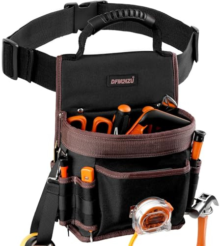 Electrician Tool Pouch, 10 Pockets Tool Belt Pouches with Hammer Holder, Adjustable Small Tool Pouch with Belt for Carpenter Construction Technician Plumber HVAC