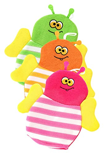 VICASKY 3 Stück Kinder Badehandschuhe Cartoon Waschlappen aus Polyester und Baumwolle Peelinghandschuhe zum Baden und Sanften Körperpeeling für Kleinkinder