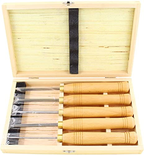 KLYDBMYT Turning Tools 5 Piece Mini Turning Chisel Wood Set, chisels, high Speed Steel Blades, Brass Ferrule, Beech Handles and Wooden Box for Storage for Professionals or hobbyists, Default