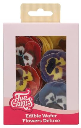 FunCakes Edible Wafer Flowers Essbare Blumen, Pansy Mix, 30 Stück | Stiefmütterchen aus Essbarem Papier, Gebrauchsfertig, Essbare Blumen für Torten, Kuchen, Cupcakes und Desserts