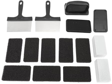 GYZOUKA BBQ Griddle Kit Grill Scraper Griddle with Scraper & Brick for Stubborn Oil Removal on Hot or Cold Surfaces (15 Pieces Set)