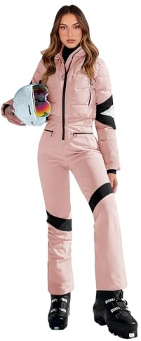 Yousify Womens Onesie Ski Suit Winter Outdoor Sports Warm Waterproof Snowsuit Color Block Jumpsuits Snow Jackets