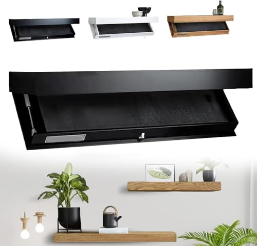 Estantería oculta – Estante de pared oculto con compartimento secreto para almacenamiento en el hogar y la oficina, elegante diseño negro para una nización discreta y seguridad