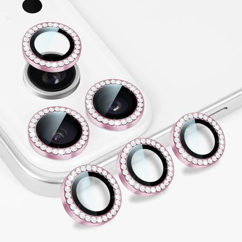 DiyGody Camera Lens Protector Compatible for iPhone 17 Pro/Pro Max, Glitter Diamond 9H HD Clear Tempered Glass Anti-scratch, Bling Phone Lens Protective Cover for iPhone 17 Pro/Pro Max - Pink