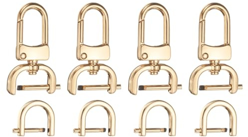 sourcing map 4pcs Detachable Snap Hook Swivel Clasp 5/8 (16mm) Zinc Alloy Lobster Claw Clasp with 4pcs D-Rings Screw in Shackle for Keychain Lanyard Purse DIY Purse Strap, Light Gold